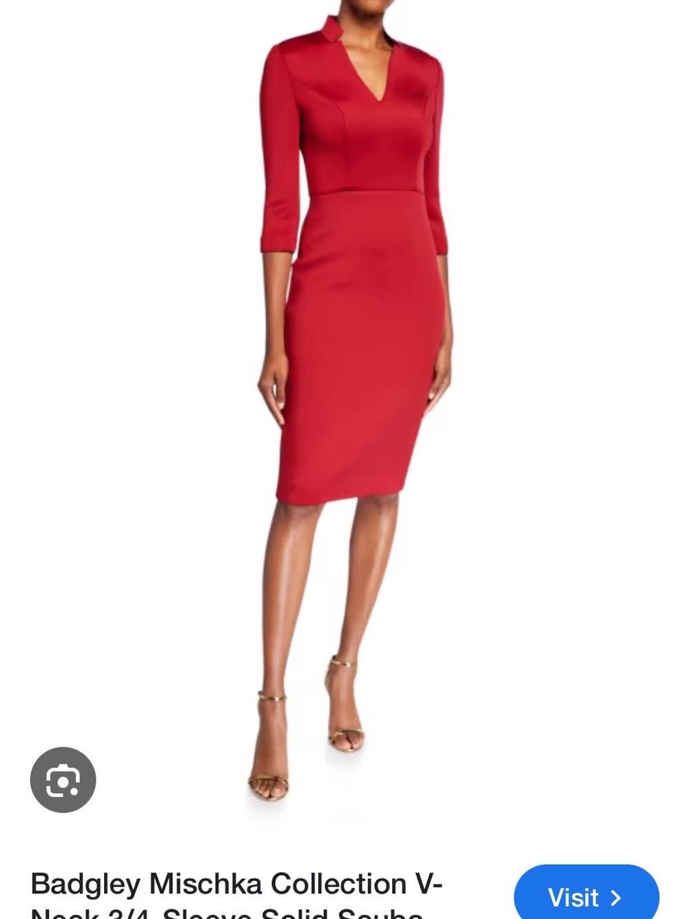 Badgley Mischka V-Neck 3/4-Sleeve Solid Scuba Dress
